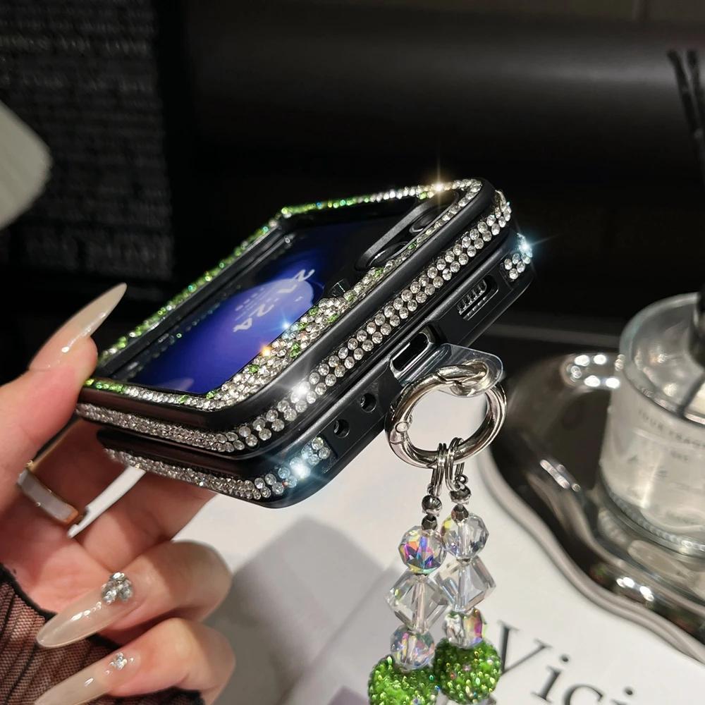 Gradual Change Flash Diamond Folding Lanyard Case for Samsung Galaxy Z Flip 6 5 4 3 ZFlip 6 With Bracelets Hard Cover