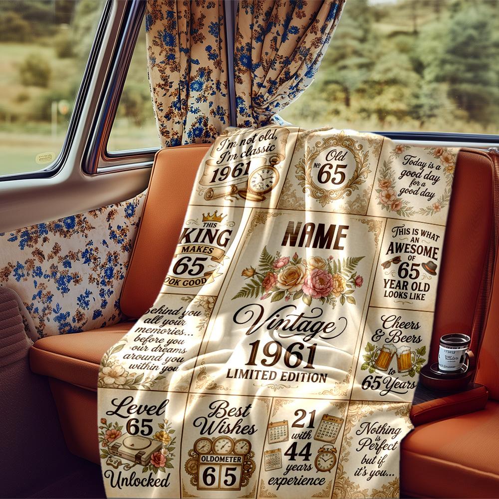 Elegant Butterfly And Floral 65Th Birthday Celebration Blanket Personalized Name Soft Comfortable Stylish Blanket Car Blanket Perfect For Travel