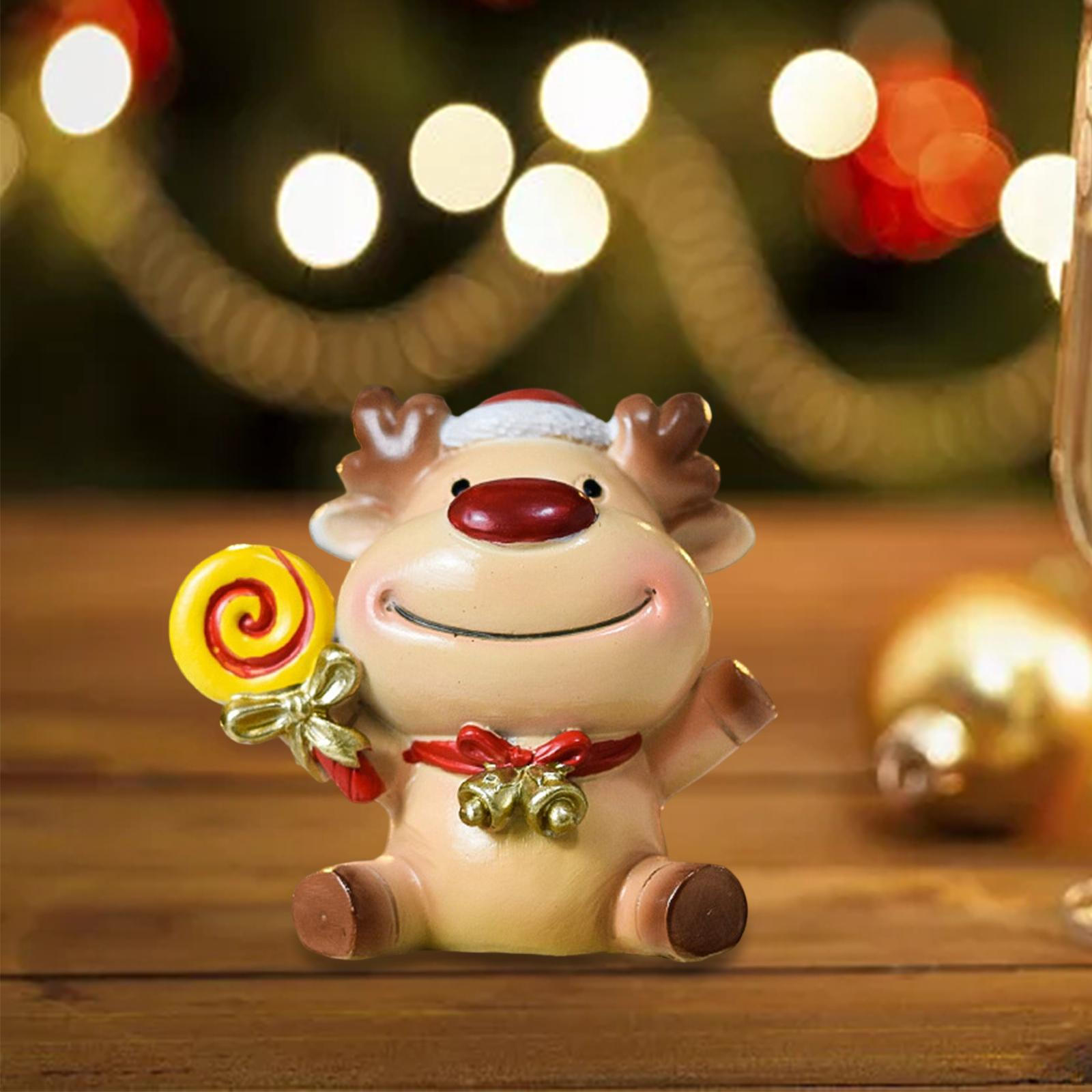 Christmas Resin Figurine, Mini Festival Miniature Xmas Holiday Ornaments Prop Decorative Deer