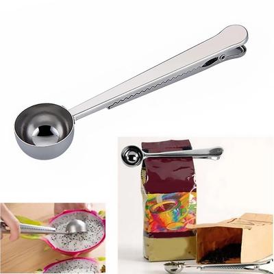 Colher de café de aço inoxidável dois em um clipe de vedação acessórios de cozinha ouro recipiente café expresso cucharilla decoração