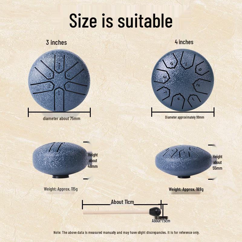 Ethereal Children's Mini Steel Tongue Drum - 3-inch & 4-inch, 8 Tones, Beginner Friendly