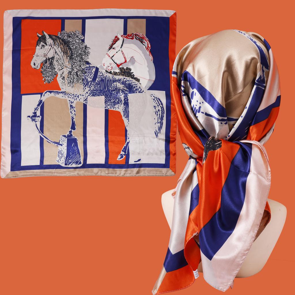 Women Custom  Scarf Printing Summer Square Satin Scarves Designer Square Silk Like Head Scarf for Hair Wrapping