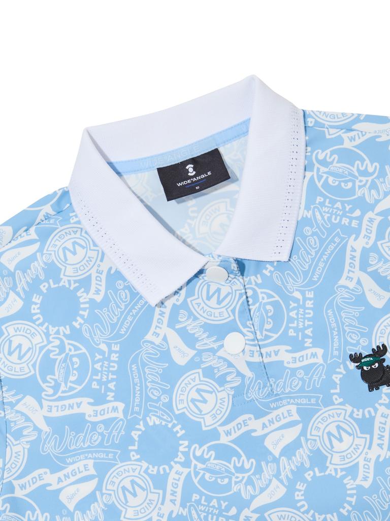 WIDEANGLE Co All-Over Reindeer Print Polo Shirt L_Ice Blue