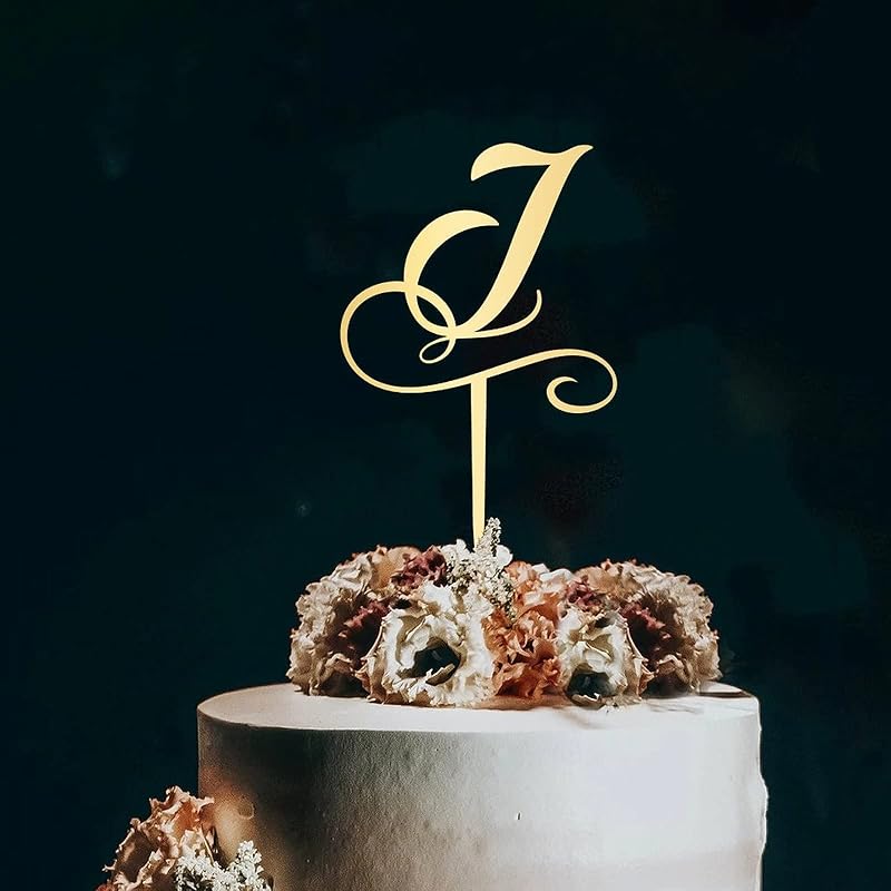 Initial Letter K Cake Topper Monogram Acrylic Cupcake Topper Funny Cake Accessories for Wedding Anniversary Birthday Party Decoration Mirror Gold