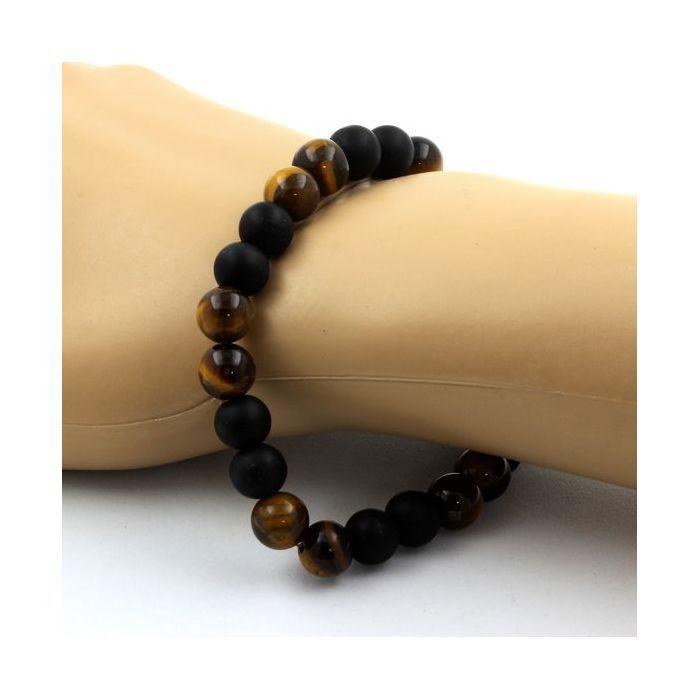 Bracelet - A BIJOUX - Oeil de Tigre + Onyx noir - 8 mm - Longueur 19-20 cm - Fabriqué en France