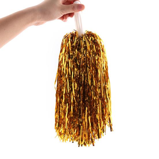 2 Stück Cheerleader-Pompons mit Kunststoffgriff, bunte Metallic-Folien-Pompons für Cheerleader, temperamentvolle Sport-Tanz-Aufmunterungs-Requisiten für Frauen