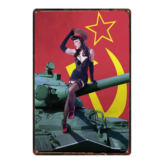 Vintage Russian Cartoon PinUp Girl Metal Tin Sign Retro Iron Painting Plaque for Pub Cafe Home Wall Decor Sexy Girl Poster