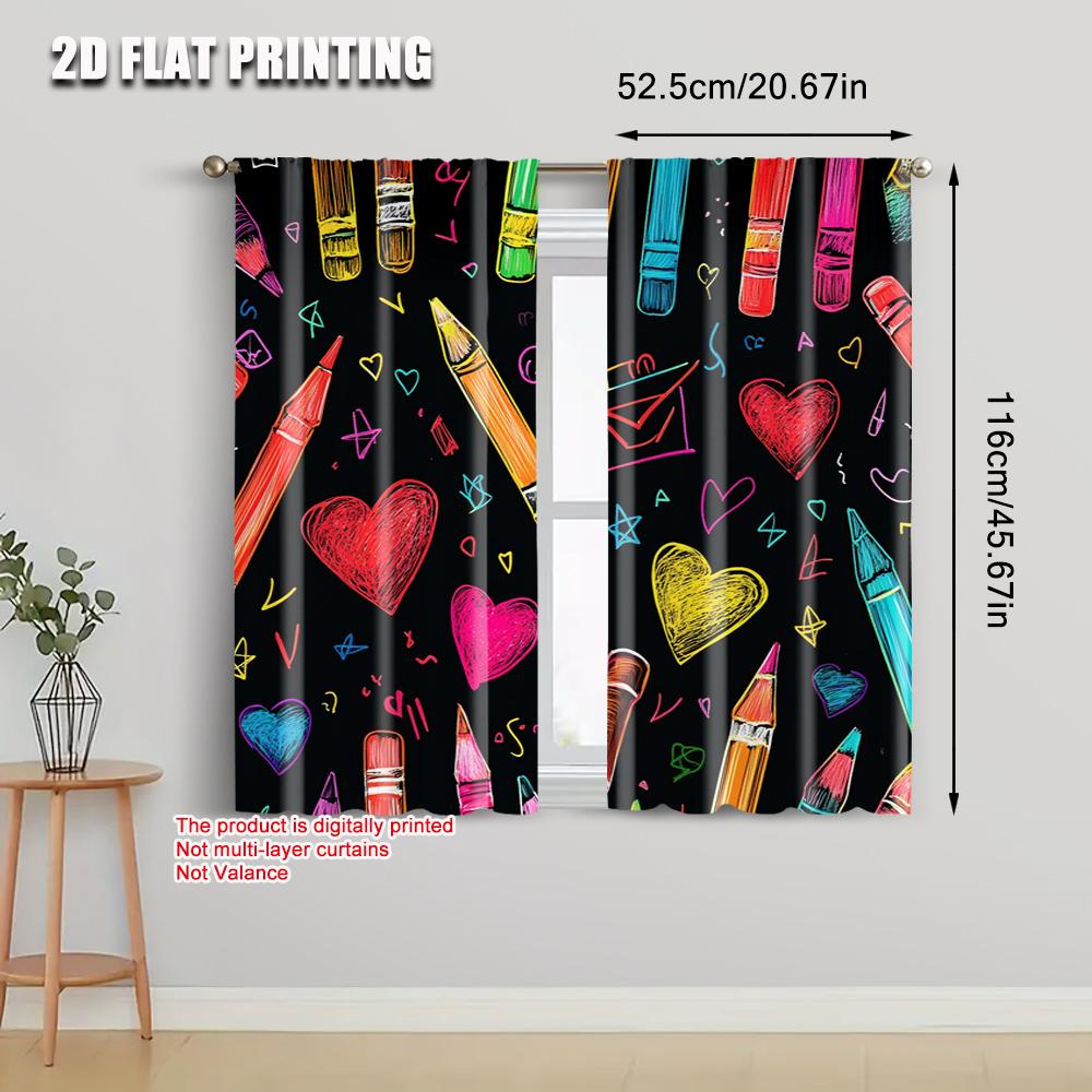 2pcs   Curtain Fabric 2D plane printing Colorful Crayon Machine Washable (without rod) Room Decor Perfect for Bedroom & Various