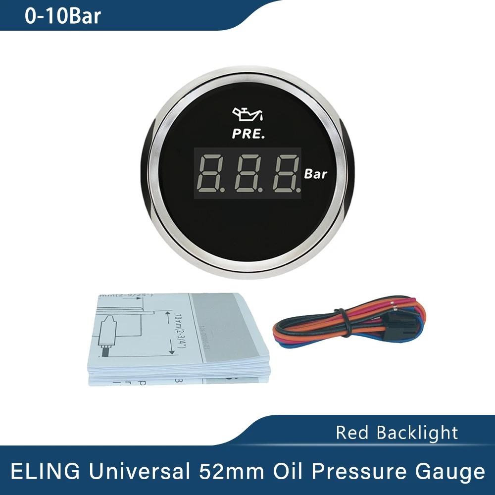 ELING Waterproof Universal 52mm Oil Pressure Gauge 5Bar 0-75Psi 10Bar 0-145Psi with Red Backlight 9-32V for Car Truck Boat Yacht