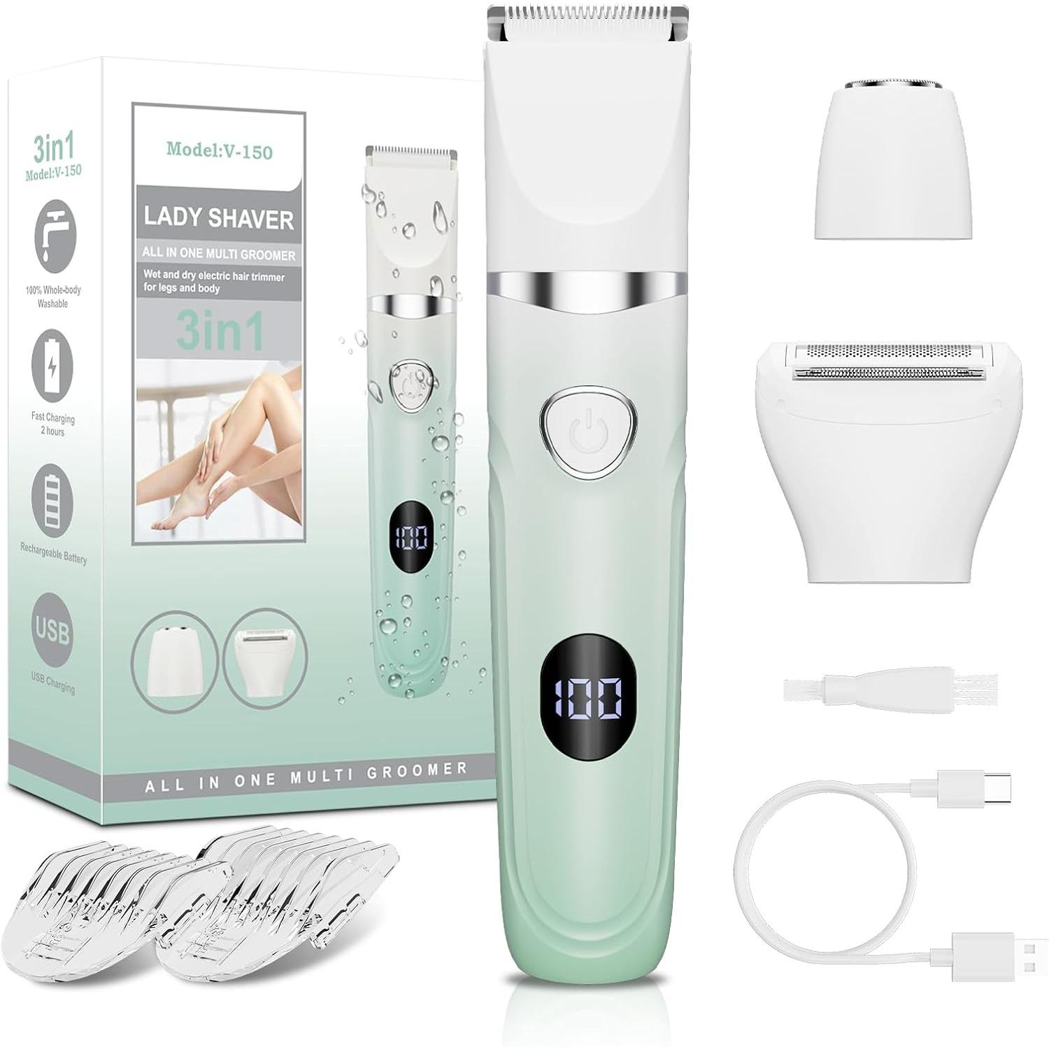 

Bikini Trimmer for Women,3-in-1 Painless Electric Razors for Silk Skin,Wet/Dry Body Hair Shaver for Face Nose Eyebrow Arms Armpit Legs Pubic Area T