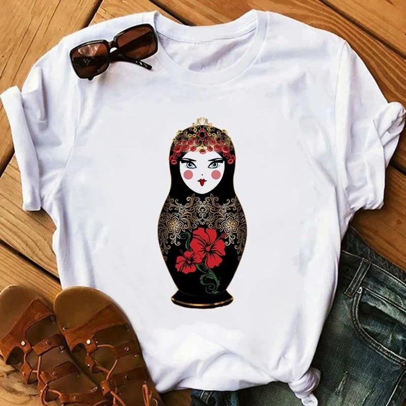 Russian Doll Interesting Print Pattern Harajuku Fashion Street Casual Street Wear Trendy Summer Unisex Unisex Universal Tshirt
