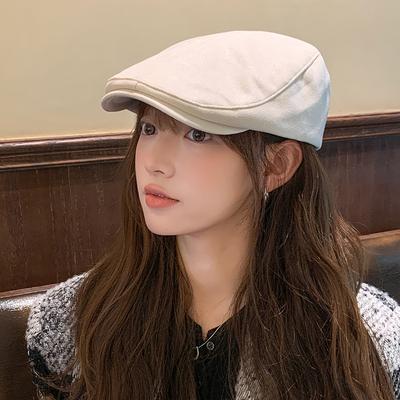 Retro Suede Newsboy Hat Japanese Simple Solid Color Versatile Forward Hat Autumn and Winter Warm Duck Cap