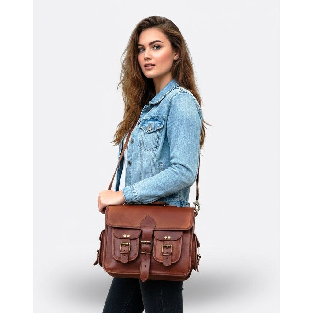 Retro Men's Brown Large Leather Laptop Bag Messenger Briefcase Satchel Shoulder