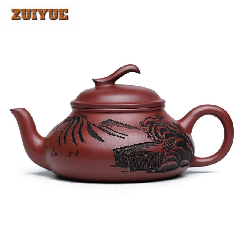 270ml Aesthetic Yixing Purple Clay Teapots Handmade Flat Scoop Pot Raw Ore Dragon's Blood Sand Kettle With Strainer Zisha Teaset