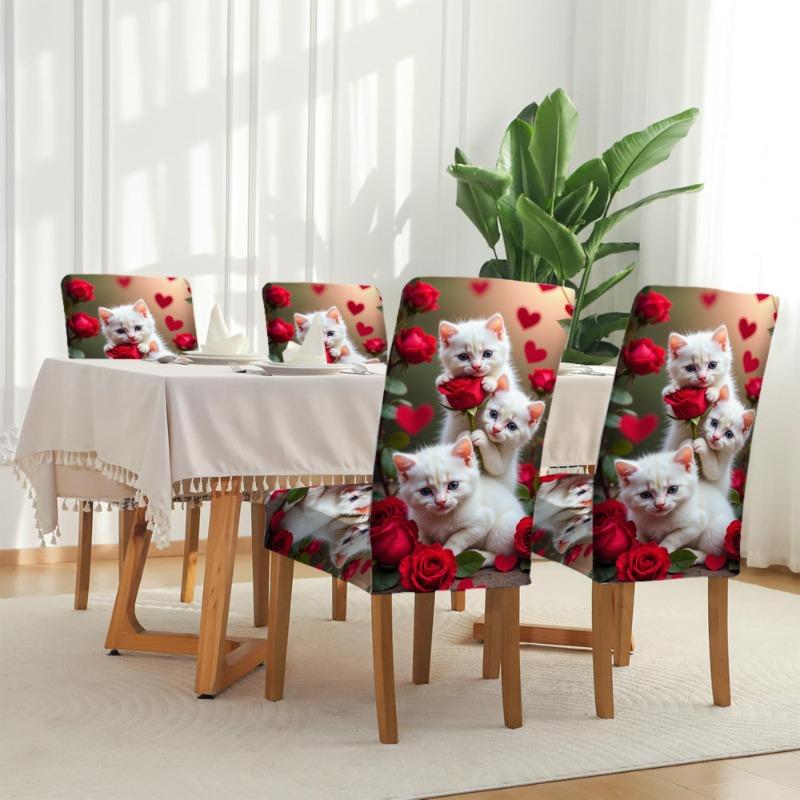 Bedruckter Stuhlbezug mit niedlichem Kätzchenmuster, staubdicht, dekorativ, vollständig abdeckend, maschinenwaschbar, elastisch