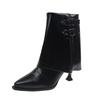 Autumn New Pointed Toe Sleeve Anti-Slip Wear-Resistant Mid-Tube Boots Belt Buckle Side Zipper Stiletto