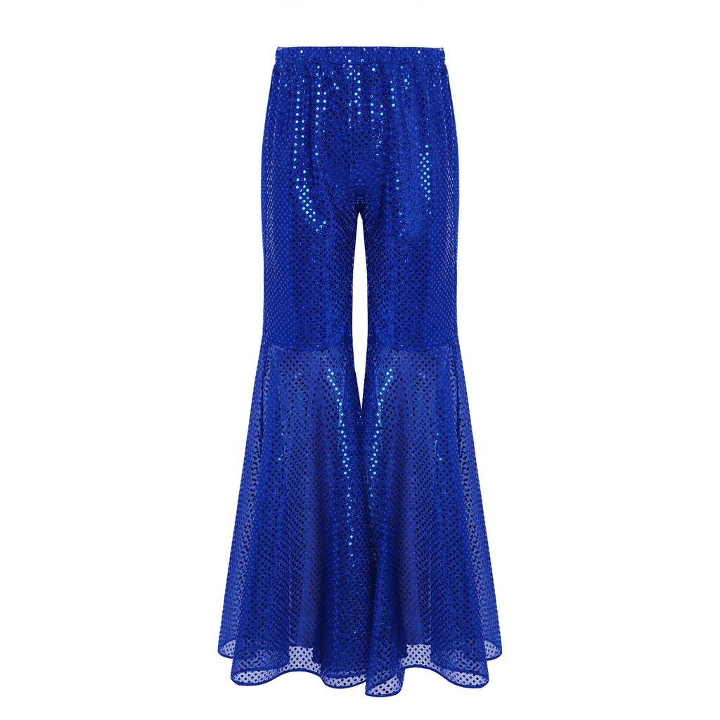 Mädchen Hip Hop Jazz Tanzkostüm Glitzernde Pailletten Schlaghosen Elastischer Bund Glockenhosen