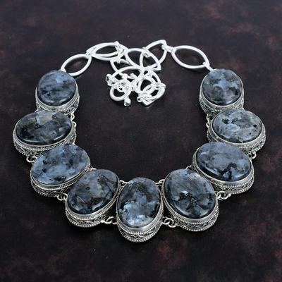 Larvikite Necklace 925 Sterling Silver Necklace Adjustable Chain Necklace Vintage Gemstone Jewelry Handmade Decent Necklace Anniversary Gift