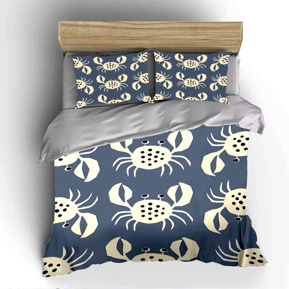 Crab Pattern Blue Background Bedding Duvet Cover Set Duvet Cover Pillowcases (1*Duvet Cover 2*Pillowcases, Without Duvet Insert)