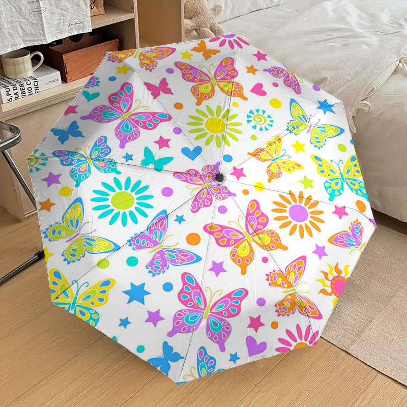 1PC Butterflies Flowers Umbrella-8-Rib Reinforced Portable Folding Travel Suitable for All Seasons Outdoor Daily Use  -J0375