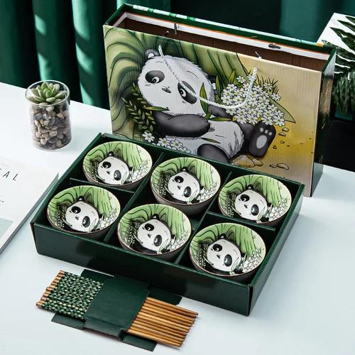 Chinese Hand-painted Cartoon Tableware Ceramic Bowl Creative Household Tableware Set Gift Box