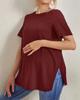 New Maternity Casual Solid Color Tops Hundred Round Neck Slit Maternity Wear Short-sleeved Tops