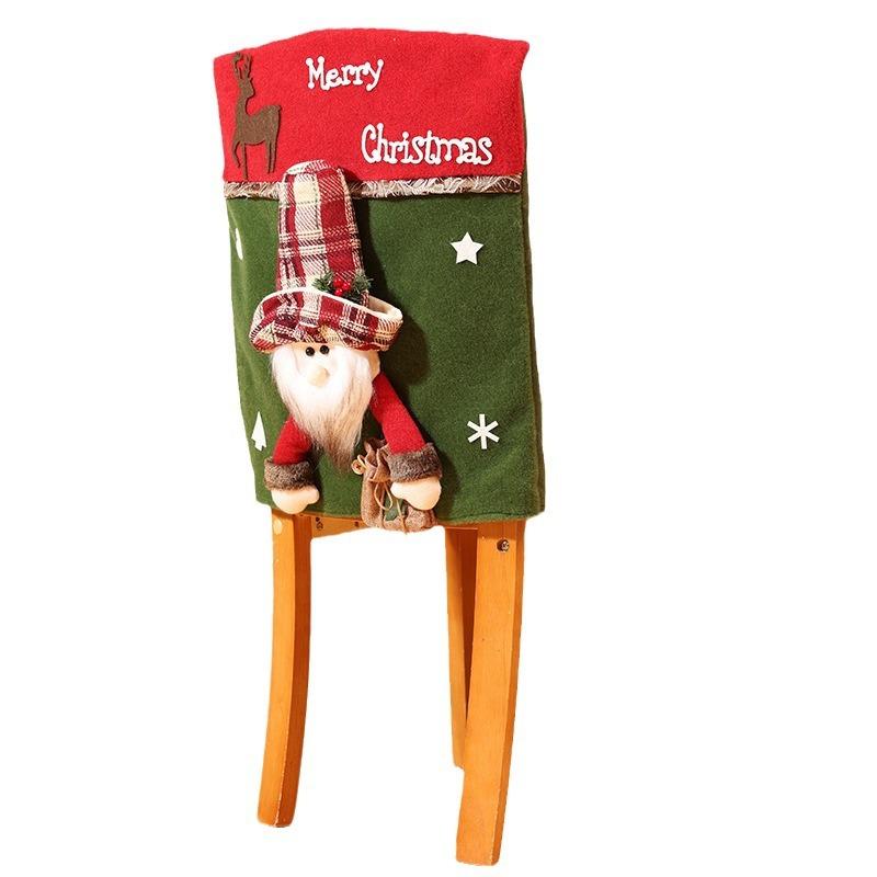 Christmas Table and Chair Cover Cartoon Santa Claus Snowman Red Green Three-dimensional Figurine Chair Cover Home Decoration