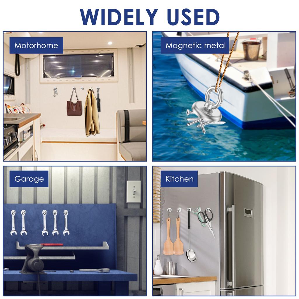 5Pcs Magnet Strong 32 Mm Neodymium Eyelet Strong Pot Magnet Hook 30 Kg/66 Lbs Adhesive Force for Garage Warehouse RV