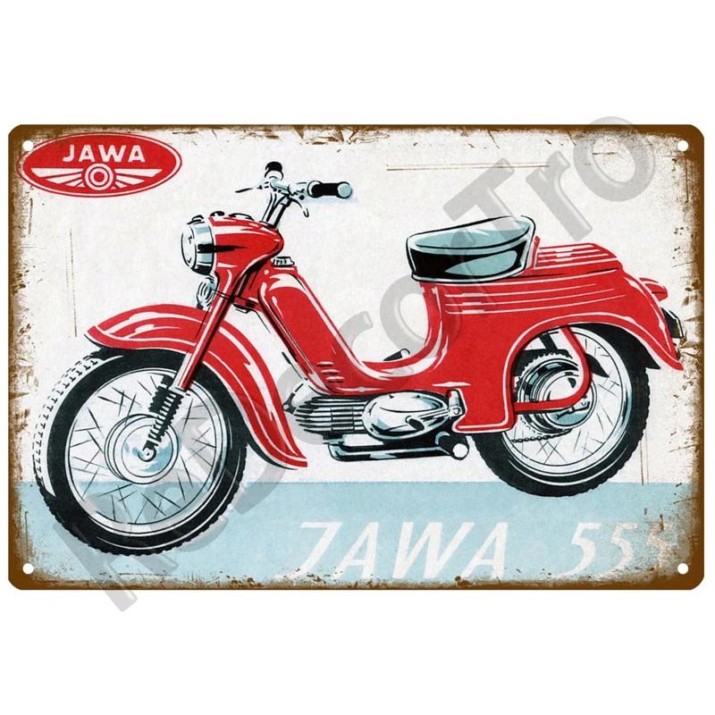 JAWA Vintage Nástěnný Plakát Vintage Retro Nástěnný Domácí Restaurace Dekorace Plaketa Kovová Nástěnná Dekorace Umění Kovová Značka Plechová Značka Talíř