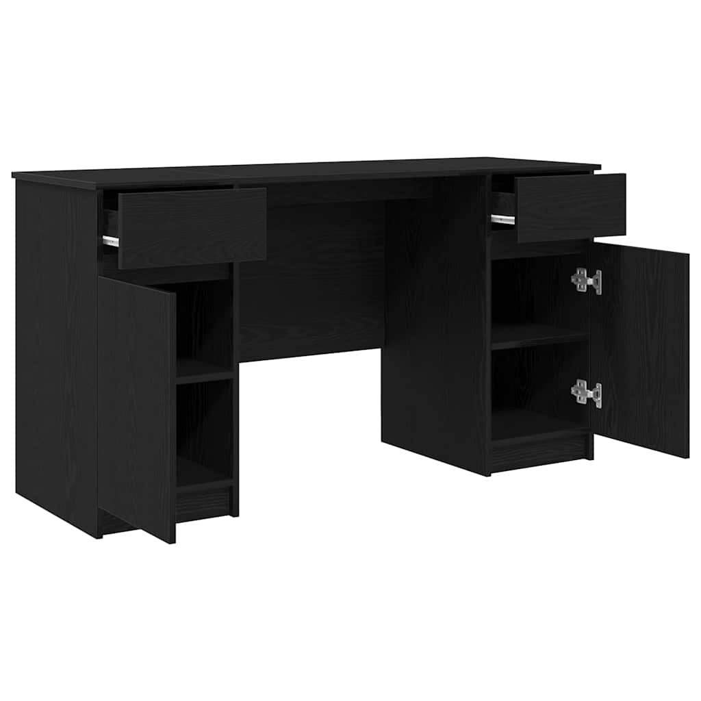 Desk with Shelf Black Oak Effect 140 X 49 X 76 Cm