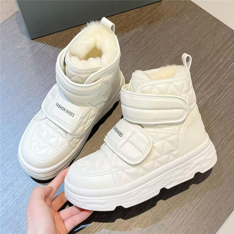 Fashion Snow Boots Women Chunky Heel Paltform All Match Casual Ankle Boots Hook Loop Flat Heel Increasing Mujer Shoes Winter New