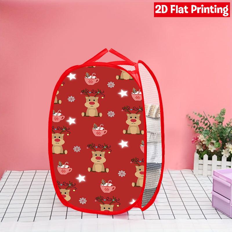 1Pcs Christmas Red Black Plaid Snowman Pop-Up Laundry Hamper Expandable Mesh Hamper Basket for Room Bedroom Bathroom Organization Contemporary Storage