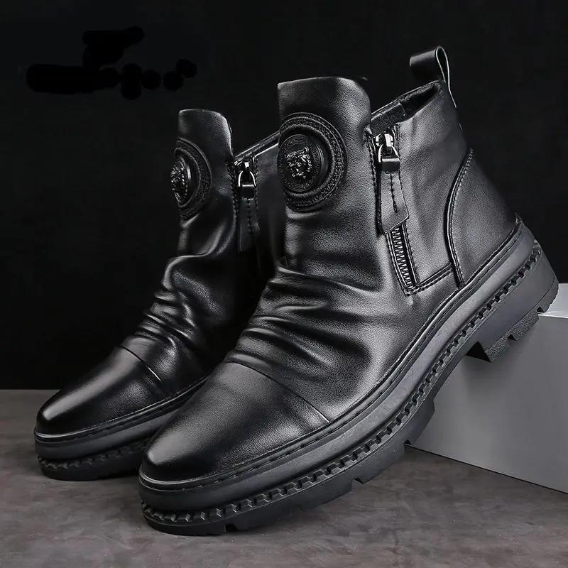 Stivali da Uomo in Pelle Scarpe Casual da Uomo Comode Antiscivolo Resistenti all'Usura Assorbimento degli Urti Scarpe da Passeggio da Uomo Botas Para Hombre
