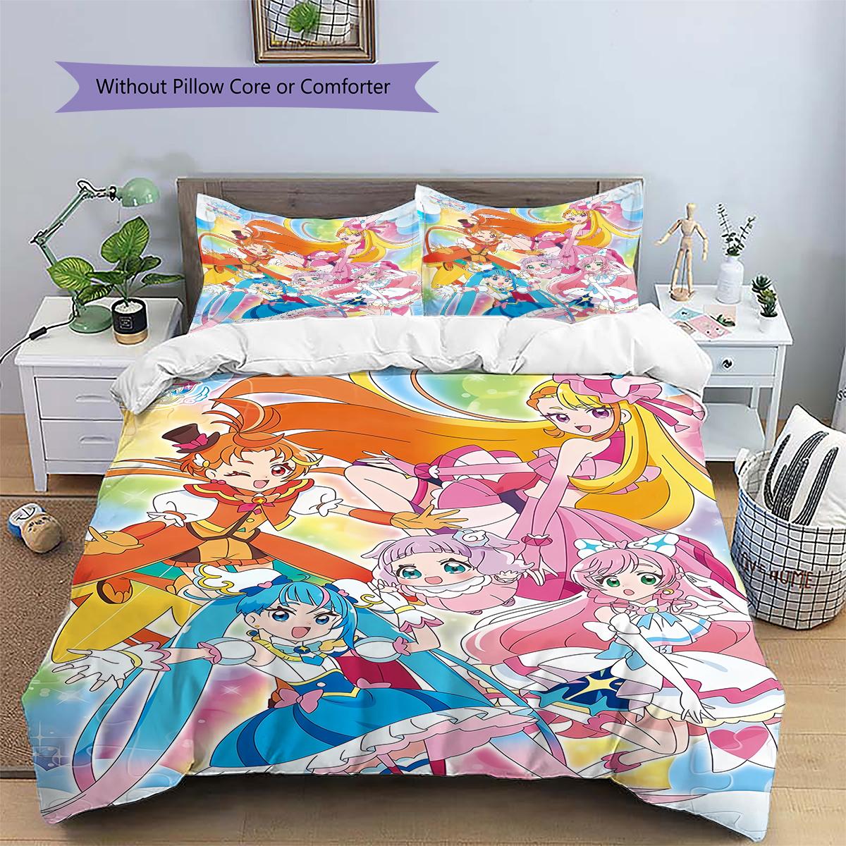 Постельное белье Pretty Cure Dreamy Illustration: пододеяльник и наволочки, Мечтательное постельное белье для фанатов Pretty Cure, Идеальный подарок.chl 135x200cm