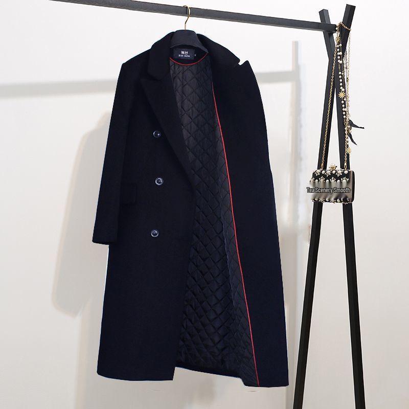 

Women s Mid-Length Black Wool Coat, Petite 2025 Winter Korean Style XL 130-150 cm