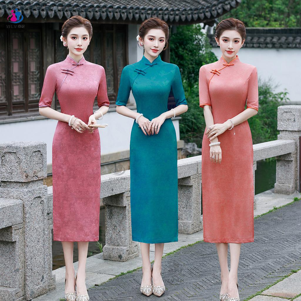 New Chinese style cheongsam skirt improved summer new mother dress retro thin performance dress