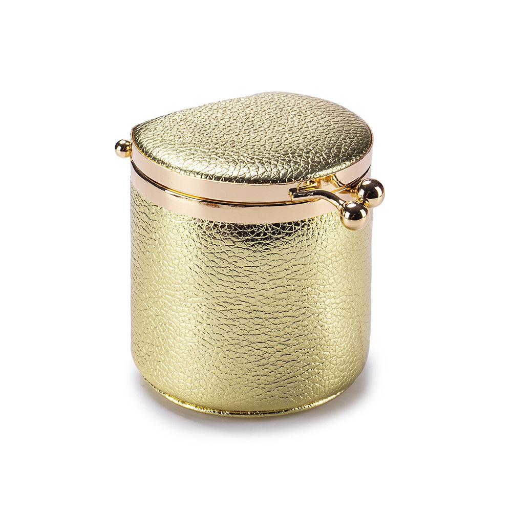 Portable Real Leather Jewelry Travel Wallet Mini Kiss-Lock Cylindrical Storage Box, Compact Organizer for Rings, Earrings, Coins