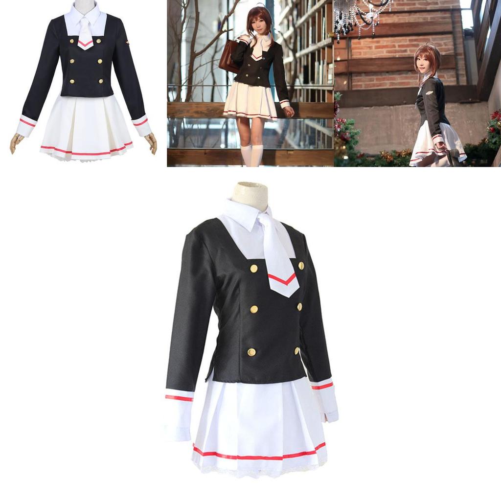 Autentyczny Kostium Cosplay Sakura Kinomoto z Cardcaptor Sakura w Oszałamiającym Czarno-Białym Wzornictwie