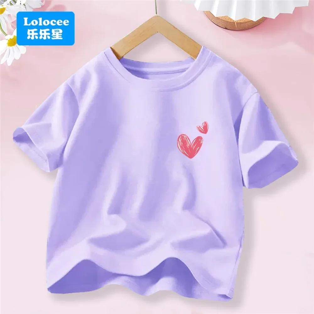 Sweet Heart Print T-Shirt Crew Neck Short Sleeve T-Shirt Casual Every Day Tops, Girls Clothing Fashion Teens Sport Clothes