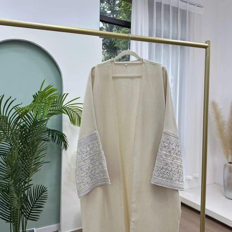 

New Fashion Embroidery Elegant Cardigan Vacation Robe Dress Embroidered Cardigan Dress Apricot M