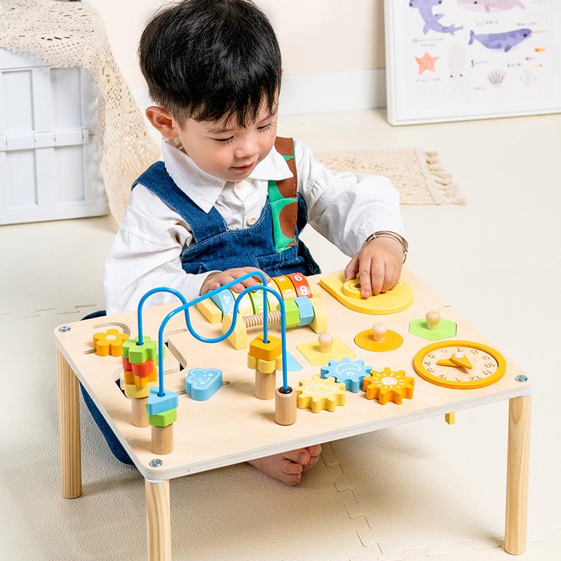Wooden Busy Board: Multifunctional Activity Table for Toddlers, Bead Maze & Early Education Toy