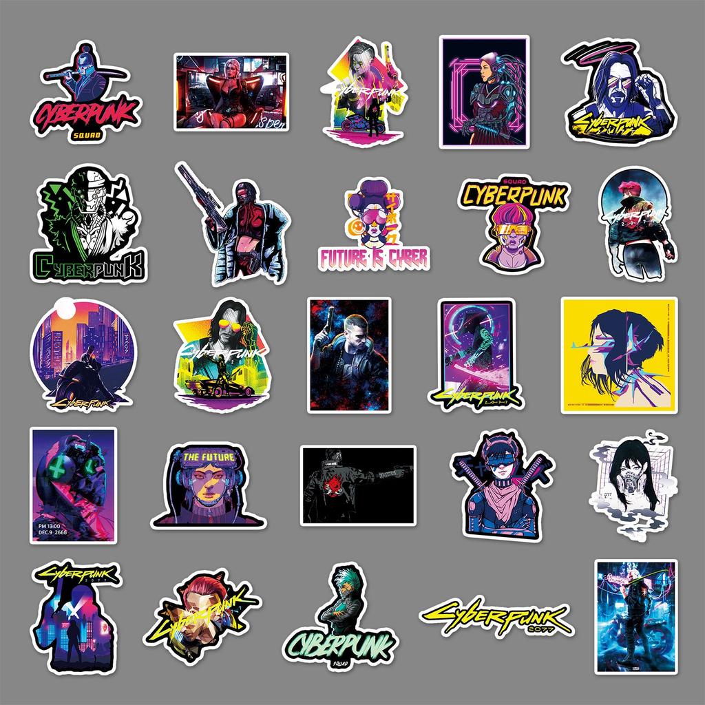50 Waterproof Cyberpunk 2077 Stickers: Perfect for Water Bottles, Suitcases, Phone Cases, and Laptops