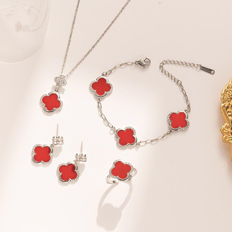 Four-leaf Clover Necklace Bracelet Earrings and Ring Set - A Sophisticated and Elegant Women's Jewelry Set