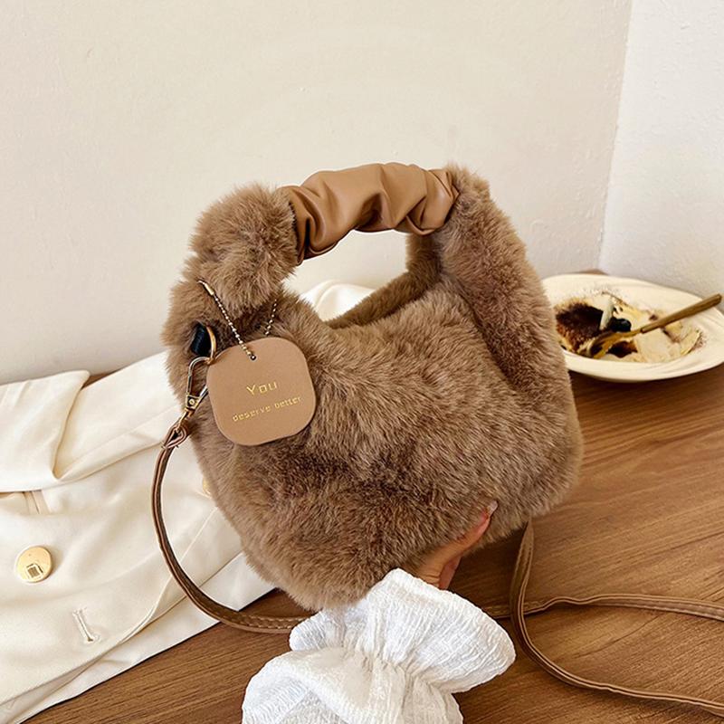 

Плюшевые наплечные сумки для Femme Роскошный дизайнерский мягкий зимний женский клатч-кошелек Сумка-тоут Модная женская сумка кроссбоди подмышку 21x9x16cm кофейный
