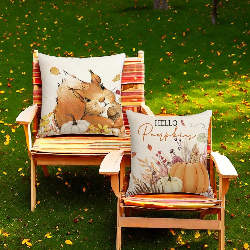 Fall Pillow Covers 18x18 Inch Linen Pillow Case for Sofa Couch Farmhouse Thanksgiving Fall Decorations Throw Pillow Covers Set of 2