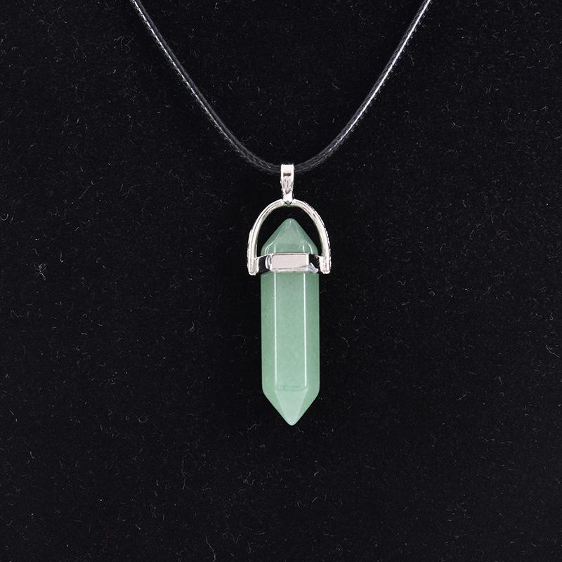 New Hexagonal Column Natural Stone Choker Necklaces Vintage Pink Purple Crystal Pendent Necklace for Women Leather Chain Jewelry