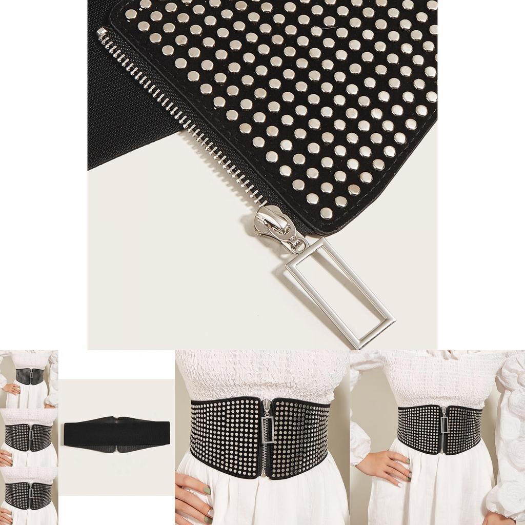 Trendy Retro Waist Belt For Women With Multiple Small Nails And Metal Fastener