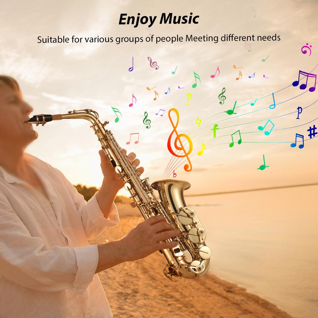   Alto Saxophone, Brass Lacquer Gold E Flat SAX 875 Key Type with SAX Accessories for All Types of Music