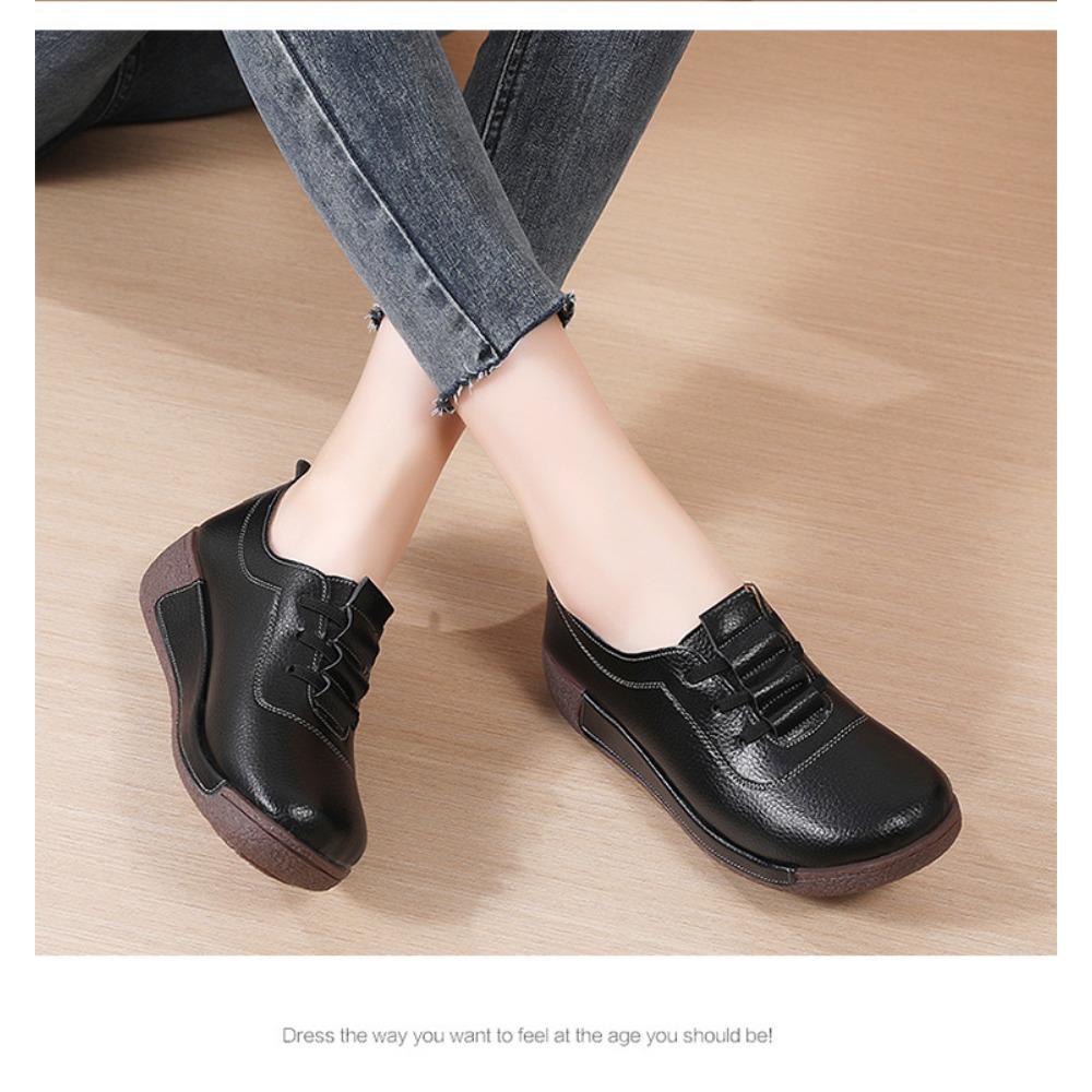 Thick Soled Sloping Heel Leather Casual Sports Shoes for Women