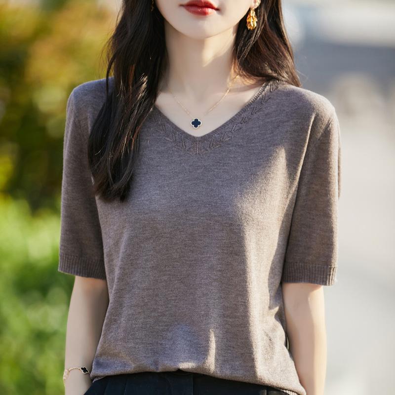 Women's Wool Sweater Qinghe Cashmere 50% Silk 50% Wool Autumn and Winter Wool Pullover Soft and Warm
